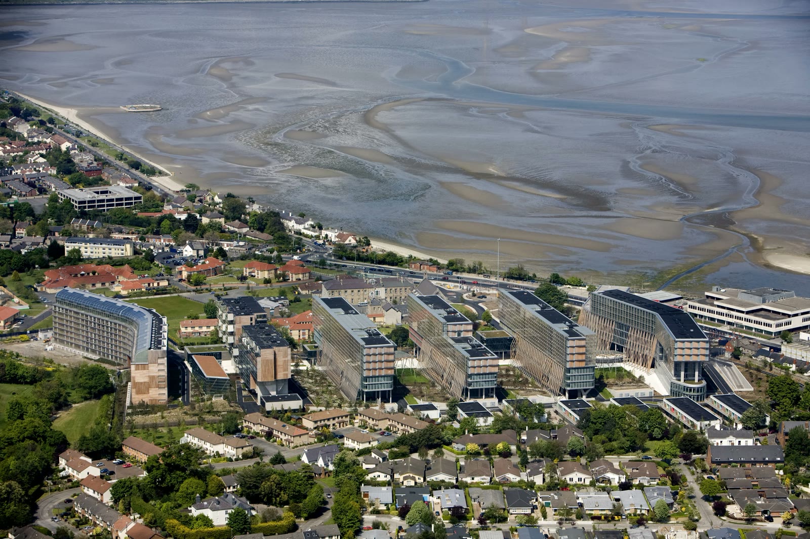 Aerial view of Elmpark Green beside Dublin Bay